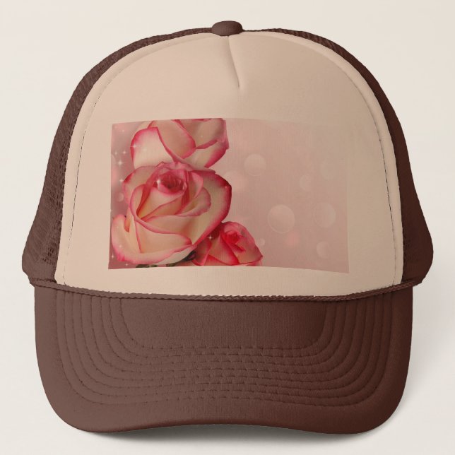 Customisable Tan and Brown-Cap Light Pink Rose Trucker Hat (Front)