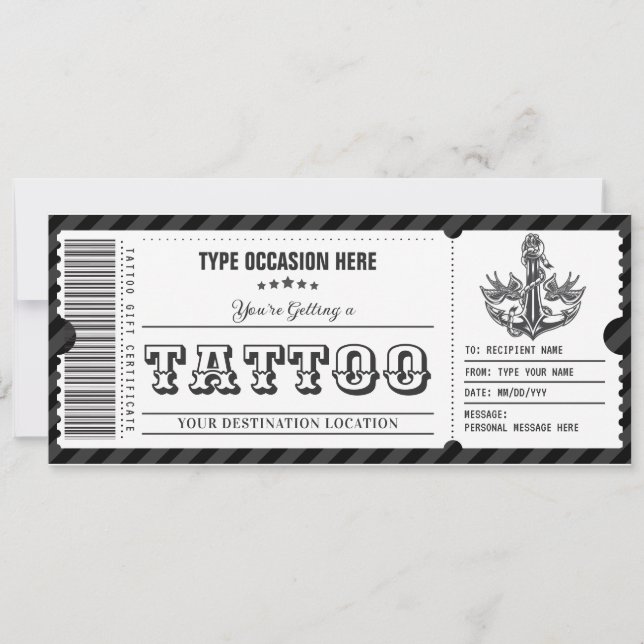 Customisable Tattoo Gift Certificate Invitation (Front)