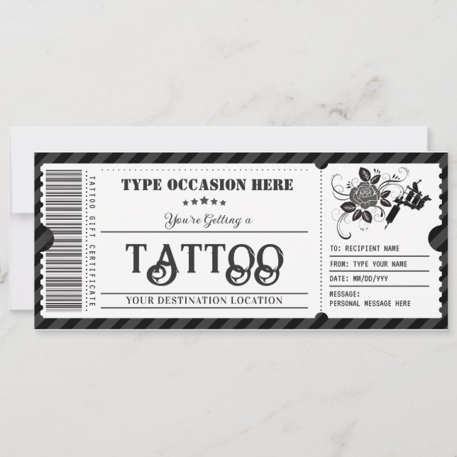 Customisable Tattoo Gift Certificate Voucher  Invitation (Front)