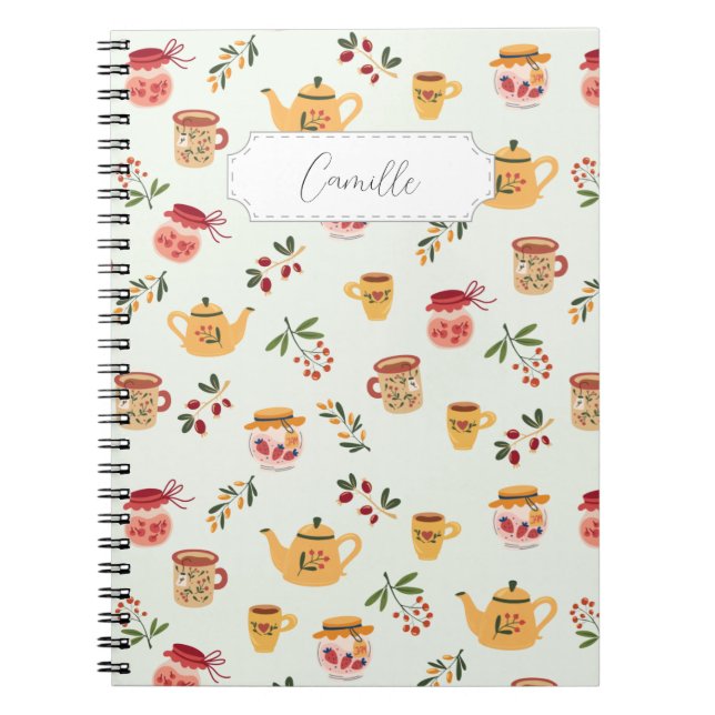 Customisable Tea Time Seamless Pattern Notebook (Front)