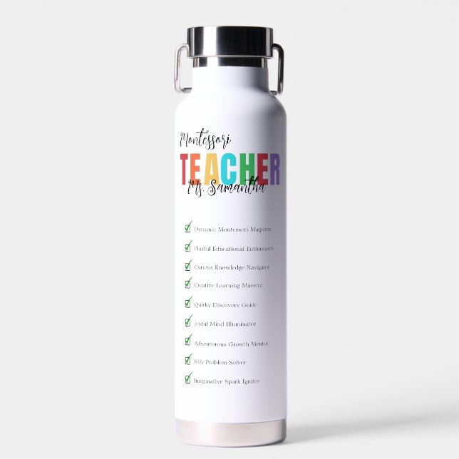 Customisable Teacher Funny Checklist Colourful   Water Bottle (Front)