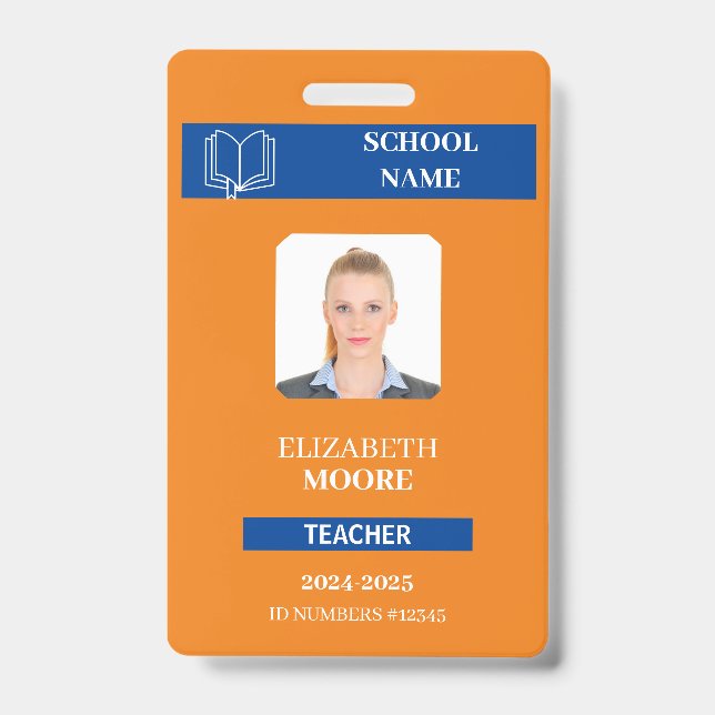 Customisable Teacher & Student ID Card Template Badge (Front)
