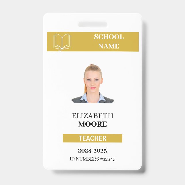Customisable Teacher & Student ID Card Template Badge (Front)