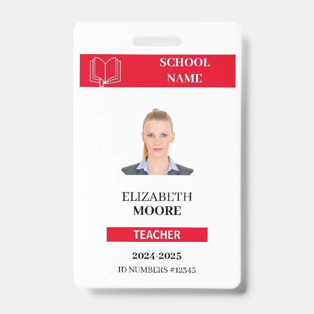 Customisable Teacher & Student ID Card Template Badge (Front)