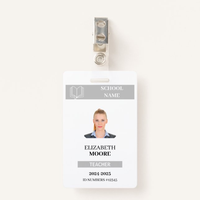 Customisable Teacher & Student ID Card Template ID Badge (Front with Clip)