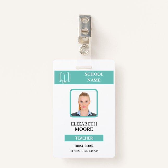 Customisable Teacher & Student ID Card Template ID Badge (Front with Clip)