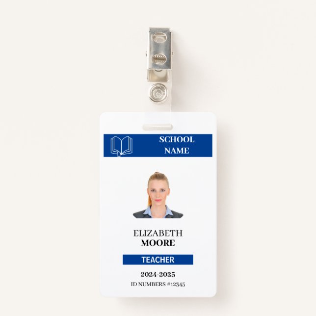 Customisable Teacher & Student ID Card Template ID Badge (Front with Clip)