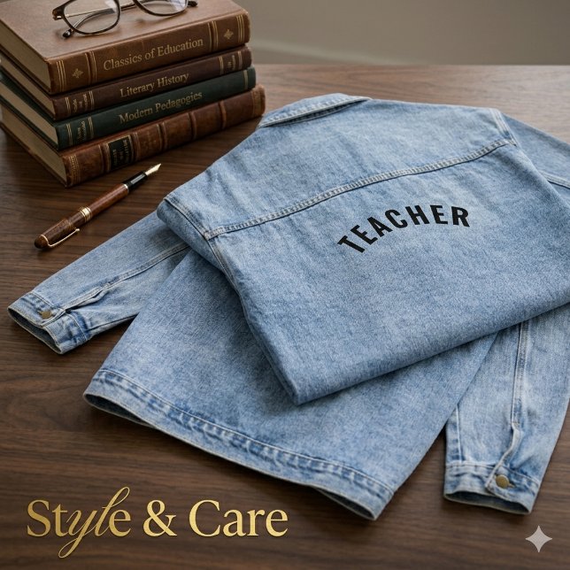 Customisable TEACHER Text Statement Denim Jacket (Customizable TEACHER Text Statement Denim Jacket)