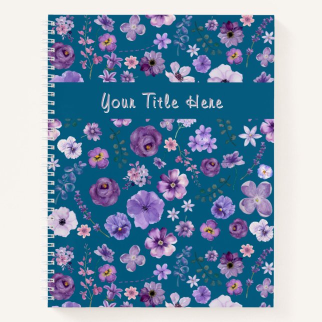 Customisable Teal Floral Pattern Botanical  Notebook (Front)