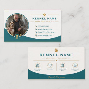 Customisable Teal & Gold Kennel with Photo Business Card
