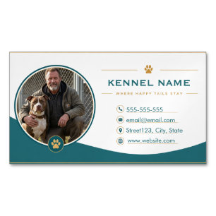 Customisable Teal & Gold Kennel with Photo Magnetic Business Card