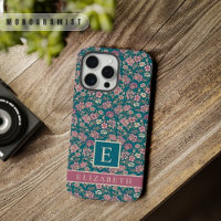 Customisable Teal Green Floral Pink Flowers