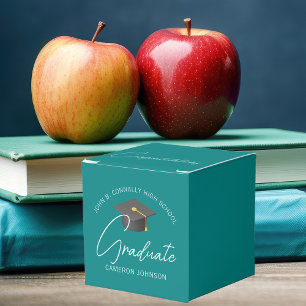 Customisable Teal Modern Graduation Party Favour Box