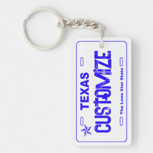 Customisable Texas blue license plate keychain