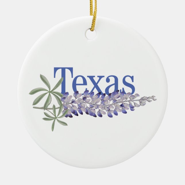 Customisable Texas Ornament with Bluebonnets (Front)