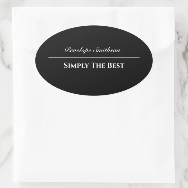 Customisable Text and Colours Basic Black and Whit Oval Sticker (Bag)