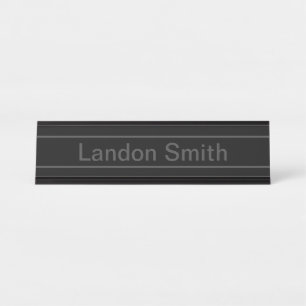 Customisable Text Bold Modern Black & Dark Grey Desk Name Plate