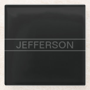 Customisable Text   Bold Modern Black & Dark Grey Glass Coaster