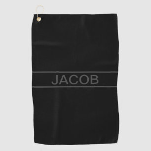 Customisable Text   Bold Modern Black & Dark Grey Golf Towel