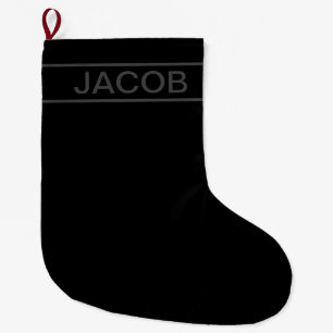 Customisable Text   Bold Modern Black & Dark Grey Large Christmas Stocking