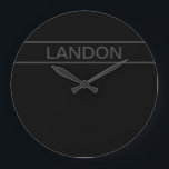 Customisable Text | Bold Modern Black & Dark Grey Large Clock<br><div class="desc">Bold contemporary look.</div>