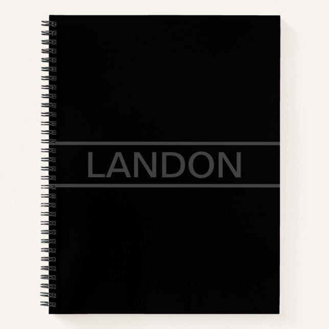 Customisable Text | Bold Modern Black & Dark Grey Notebook (Front)