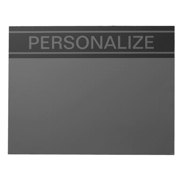 Customisable Text | Bold Modern Black & Dark Grey Notepad (Front)