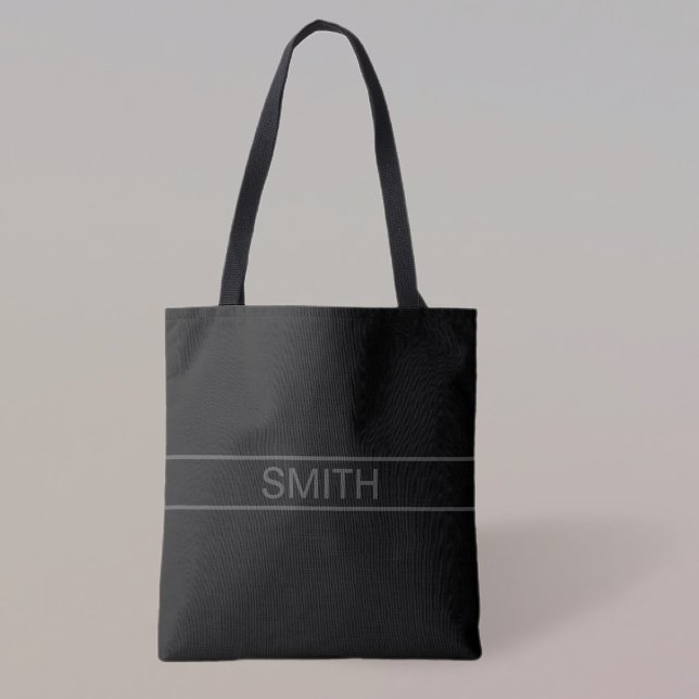 Customisable Text | Bold Modern Black & Dark Grey Tote Bag (Creator Uploaded)
