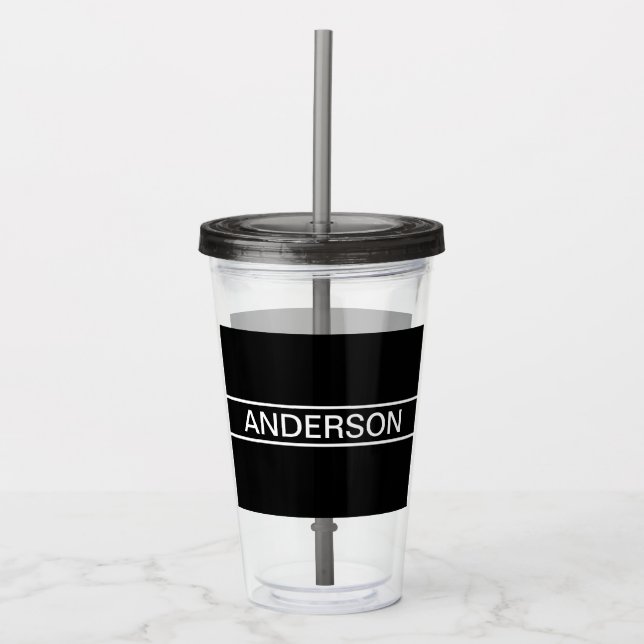 Customisable Text | Bold Modern Black & White Acrylic Tumbler (Front)