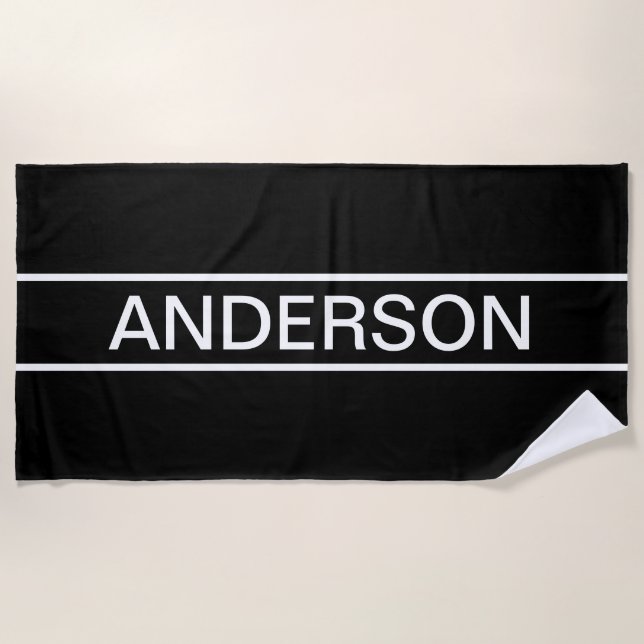 Customisable Text | Bold Modern Black & White Beach Towel (Front)