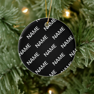 Customisable Text   Bold Modern Black & White Ceramic Tree Decoration