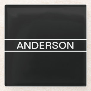 Customisable Text   Bold Modern Black & White Glass Coaster