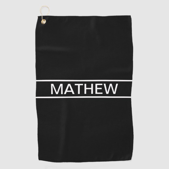 Customisable Text | Bold Modern Black & White Golf Towel (Front)