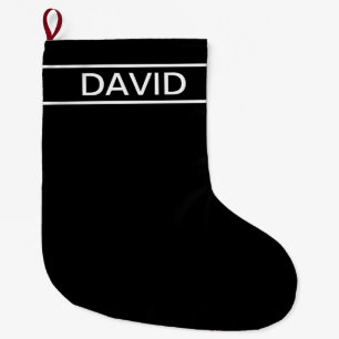 Customisable Text Bold Modern Black & White Large Christmas Stocking