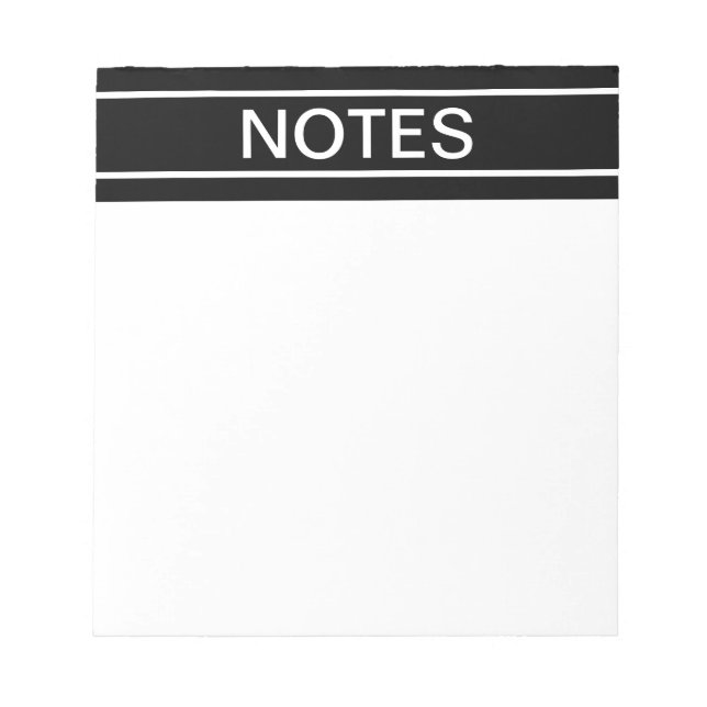 Customisable Text | Bold Modern Black & White Notepad (Front)