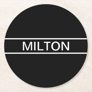 Customisable Text   Bold Modern Black & White Round Paper Coaster