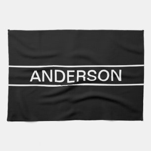 Customisable Text   Bold Modern Black & White Tea Towel