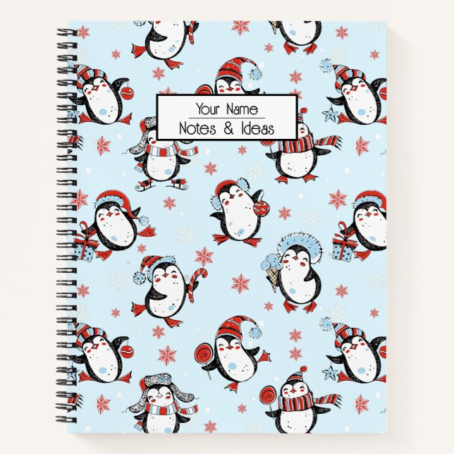 Customisable Text Christmas Penguin  Notebook (Front)