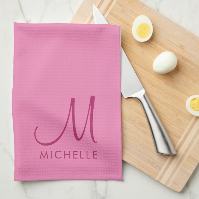 Customisable Text Colour Monogram Initial Name Tea Towel (Quarter Fold)