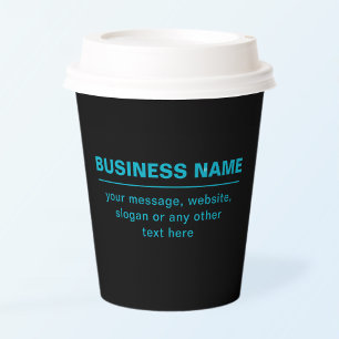 Customisable Text for Business Etc. Editable Black Paper Cups