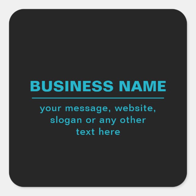 Customisable Text for Business Etc. Editable Black Square Sticker (Front)