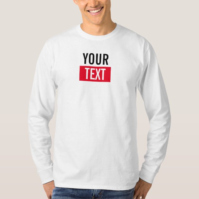 Customisable Text Mens Modern Long Sleeve White T-Shirt (Front)