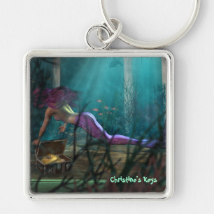 Customisable text Mermaid Art Keychain