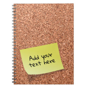 Customisable Text on Post It on Cork Board Notebook