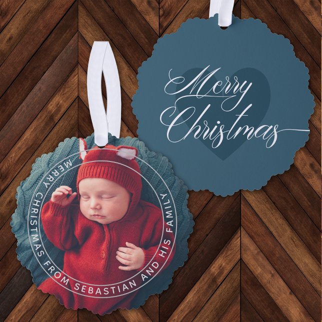 Customisable Text & Photo Elegant Merry Christmas Tree Decoration Card (Creator Uploaded)