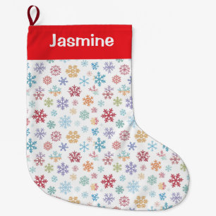 Customisable Text White Christmas Snowflake Large Christmas Stocking