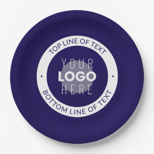Customisable Text & Your Logo Dark Blue Purple Paper Plate