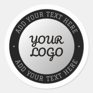 Customisable Text & Your Logo Grey Gradient Classic Round Sticker