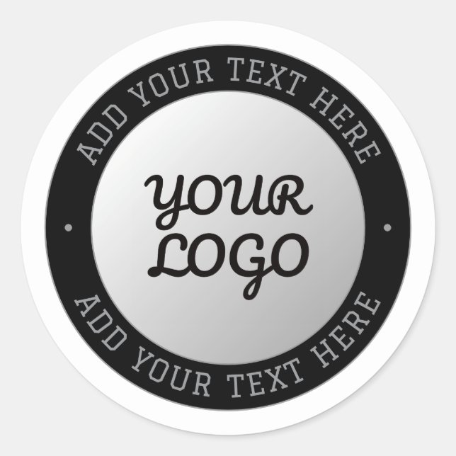 Customisable Text & Your Logo | Grey Gradient Classic Round Sticker (Front)