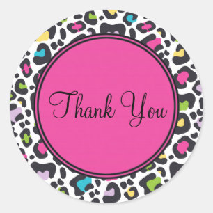 Customisable Thank You Sticker Neon Leopard